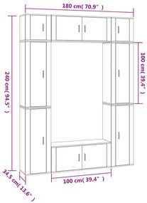 8 pcs conjunto móveis de TV madeira processada branco brilhante