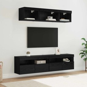 Unidades de TV de Parede com LED 5 pcs Carvalho Preto 80 x 30 x 40 cm