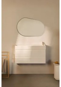 Conjunto De Móvel De Casa De Banho Suspenso Em Madeira E Folha De Freixo Com Lavatório Integrado Ona Branco & Oval Led E Anti-embaciamento 100x80 Cm R
