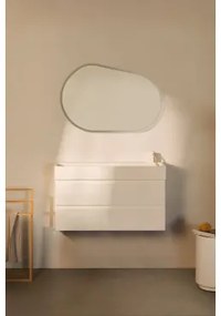 Conjunto De Móvel De Casa De Banho Suspenso Em Madeira E Folha De Freixo Com Lavatório Integrado Ona Branco & Oval Led E Anti-embaciamento - Sklum