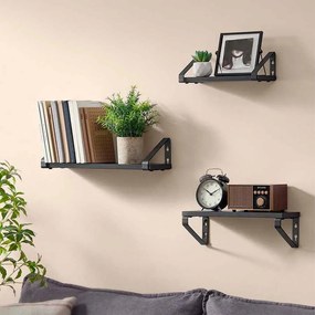 Conjunto de 3 prateleiras de parede com 2 opções de montagem Preto-Preto mate