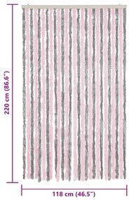 Cortina anti-insetos 118x220 cm chenille cinza prateado e rosa