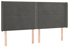 Cabeceira de cama c/ LED veludo 203x16x118/128 cm cinza-escuro