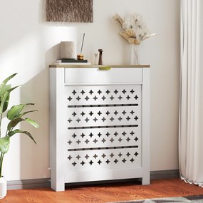 Tampa de radiador, cobertura de radiador com armário rebatível e prateleira superior, 78 x 19 x 95,5 cm, branco