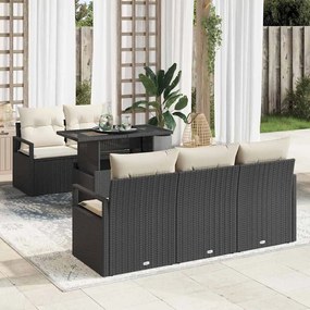 vidaXL Conjunto de Sofás de Jardim com Almofadas - 6 Peças em Rattan Preto e Poliéster
