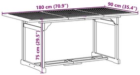 7 pcs conj. de jantar para jardim 180x90x75 cm acácia maciça