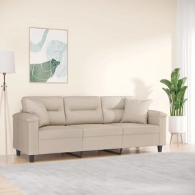vidaXL Sofá 3 lugares c/ almofadões 180 cm tecido microfibra cor creme