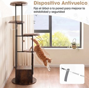 Árvore para Gatos Altura: 183 com Abrigo e Arranhador, Vários Níveis, Castanho