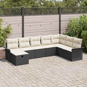 vidaXL Conjunto de Sofá de Jardim com 8 Peças e Almofadas Preto Vime Poliéster