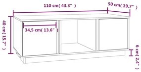 Mesa de centro 110x50x40 cm madeira de pinho maciça preto