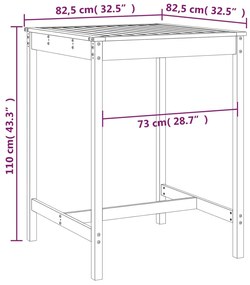 Mesa jardim 82,5x82,5x110 cm pinho maciço castanho-mel