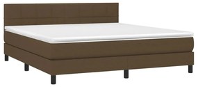 Cama box spring c/ colchão/LED 160x200cm tecido castanho-escuro