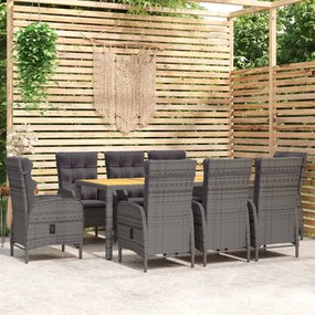 vidaXL 9 pcs conjunto de jantar para jardim vime PE cinzento