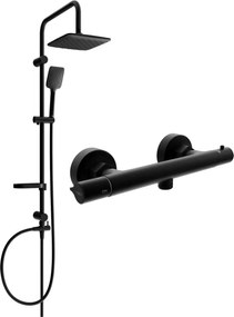 Mexen Slim Sven conjunto de chuveiro de parede com chuveiro de chuva e misturadora termostática, preto - 77105262-70