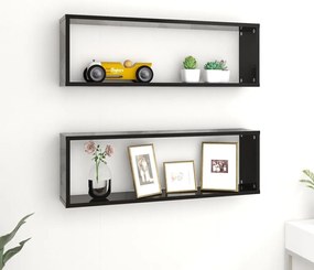 vidaXL Estantes parede cúbicas 2 pcs contr. 80x15x26,5 cm preto brilh.