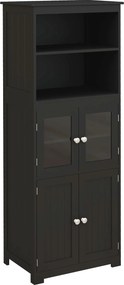 HOMCOM Armário de Cozinha com 2 Portas de Vidro Temperado 2 Prateleiras Abertas e Armário com Prateleira Ajustável 60x30x162 cm Preto | Aosom Portugal