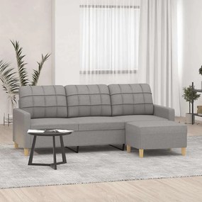vidaXL Sofá de 3 lugares com apoio de pés 180 cm tecido cinzento-claro