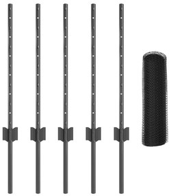 Postes para Cerca vidaXL 5 pcs U-Channel Cinza 60 cm Aço