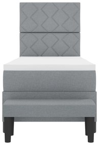 Cama Box Spring com Colchão e Banco Cinza Claro 80x200 cm Tecido