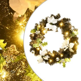 Grinalda de Natal com luzes LED 60 cm PVC preto
