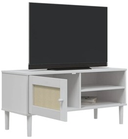 Móvel de TV SENJA aspeto vime 106x40x49 cm pinho maciço branco