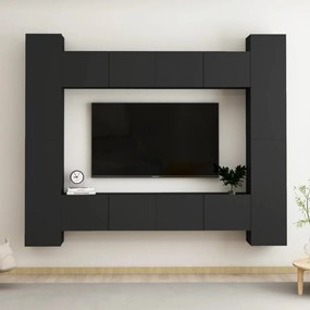 vidaXL 8 pcs conjunto de móveis de TV derivados de madeira preto