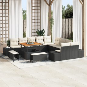 Conjunto de Sofá de Jardim vidaXL de 13 Peças com Almofadas Pretas em