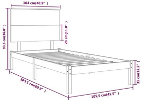 Estrutura de cama 100x200 cm pinho maciço castanho mel