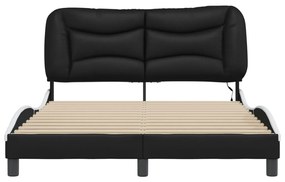 Estrutura cama c/ luzes LED 140x200cm couro artif. preto/branco