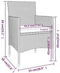 3 pcs conjunto de jantar para jardim vime PE bege