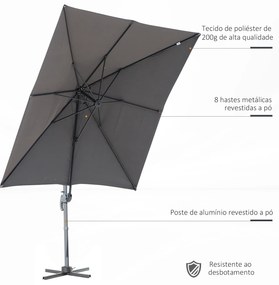 HOMCOM Chapéu de Sol de Jardim 245x245x248cm Chapéu de Sol Excêntrico com Rotação 360° Inclinação de 5 Níveis com Manivela e Ventilação para Pátio Terraço Cinza
