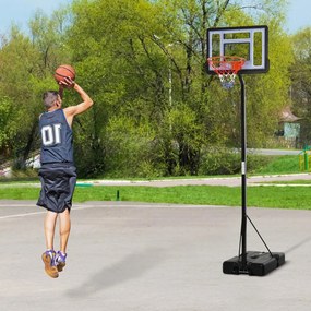 Cesto de Basquetebol Portátil Ajustável em Altura com Base Recarregável para Crianças e Adultos 86x165x302-352 cm Preto