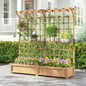 Floreira com treliça de madeira para jardim com telhado suspenso em treliça 2 caixas 180 x 48 x 183 cm Laranja