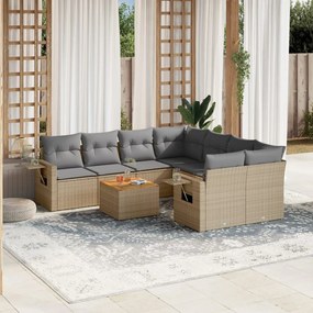 9 pcs conj. sofás jardim c/ almofadões vime PE bege misturado