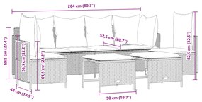 5 pcs conj. sofás jardim c/ almofadões vime PE cinzento-claro