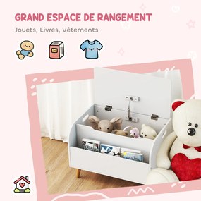 Baú para brinquedos infantis 60 x 40 x 43 cm, baú de arrumação infantil, tampa rebatível e compartimento aberto, branco