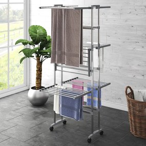 344376 vidaXL Estendal com 3 prateleiras/rodas 60x70x129 cm prateado
