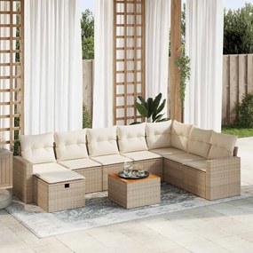 vidaXL 9 pcs conjunto de sofás p/ jardim com almofadões vime PE bege