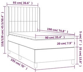 Cama com molas/colchão 90x190 cm tecido cinza-escuro