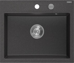 Mexen Oscar lavatório de granito 1-cuba 580 x 490 mm, preto salpicado, sifão cromado - 6519581000-76