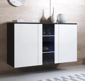 Aparador "Lukis" com Luz LED - 120x70x40 cm - Preto e Branco Brilhante