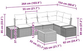 Conjunto de Sofá de Jardim 6 Peças com Almofadas Preto de Rattan Polié