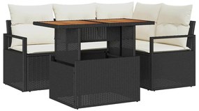 Conjunto de Sofá de Jardim com 5 Peças e Almofadas em Rattan Sintético