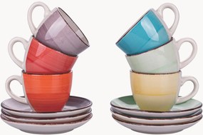Chávenas de café expresso pintadas à mão com pires Baita, conjunto de 6