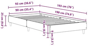 Estrutura cama s/ colchão 90x190 cm carvalho fumado