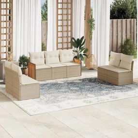7 pcs conjunto de sofás p/ jardim com almofadões vime PE bege