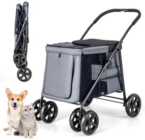 Carrinho de passeio dobrável de botão único com 4 rodas para animais de estimação de pequeno/médio porte Carrinho de passeio portátil para cães com re