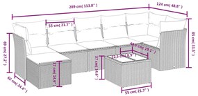 8 pcs conjunto sofás de jardim c/ almofadões vime PE cinzento