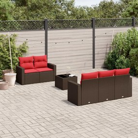 vidaXL 6 pcs conjunto de sofás jardim c/ almofadões vime PE castanho