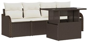 Conjunto de Sofá de Jardim de 5 Peças com Almofadas Castanho Rattan Po